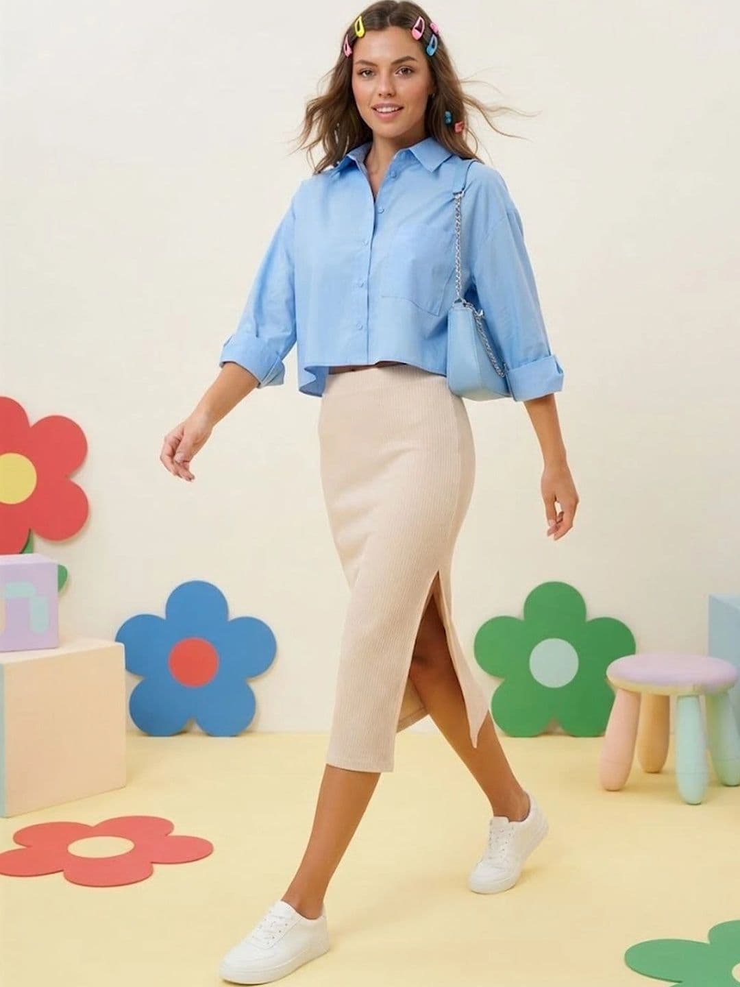 Neon Femme Women Side Slit Midi Straight Skirt - view 1