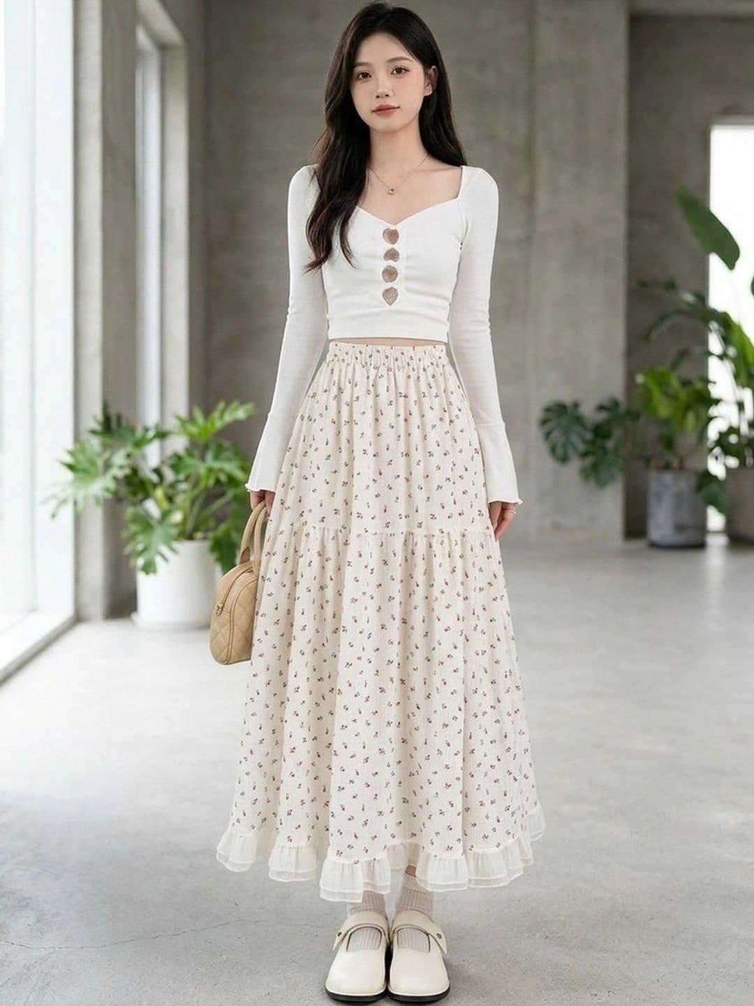 Suo Women Graphic Maxi Flared Skirt - view 1