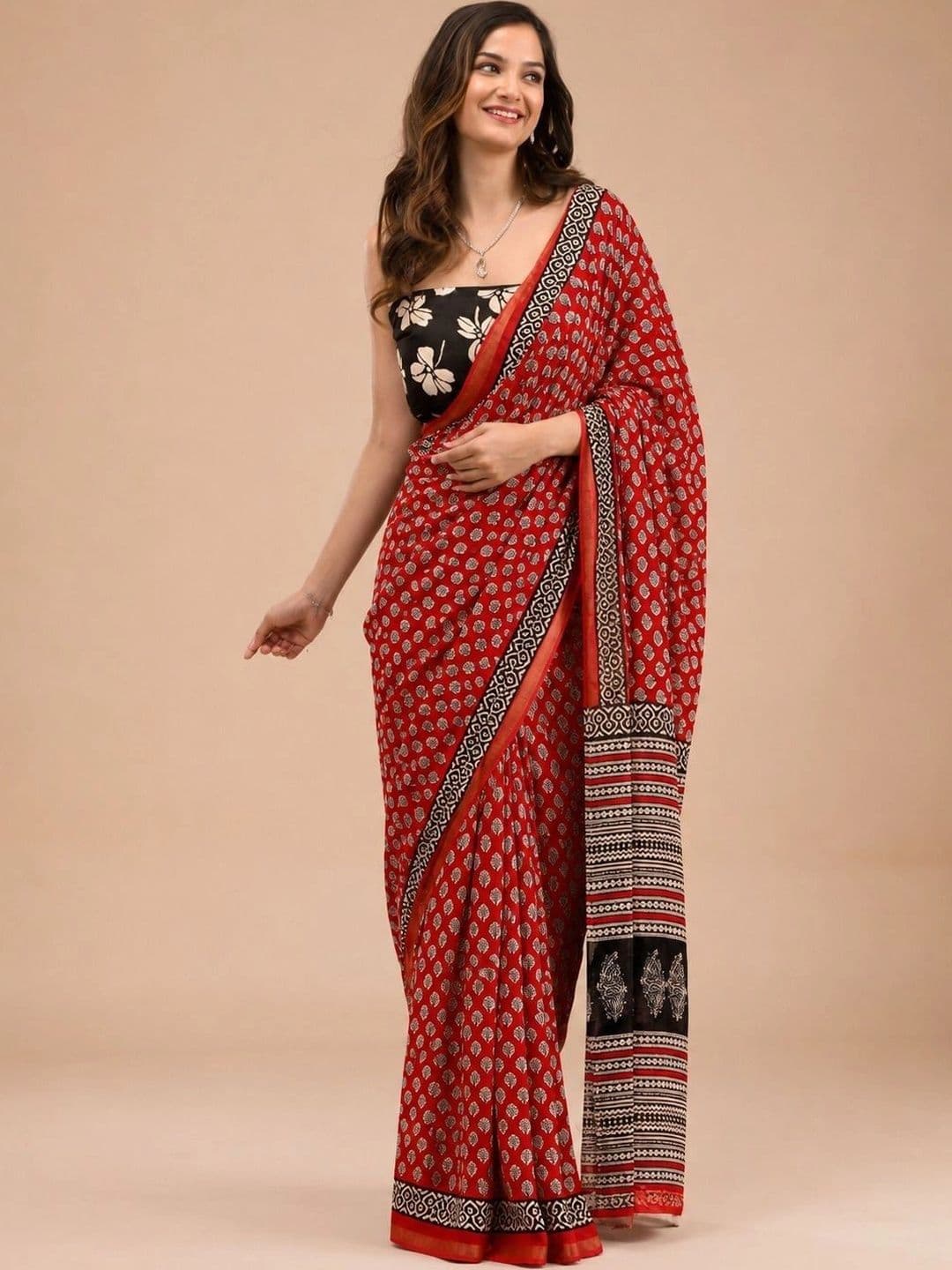 Anouk Ethnic Motifs Pure Cotton Block Print Saree - view 1