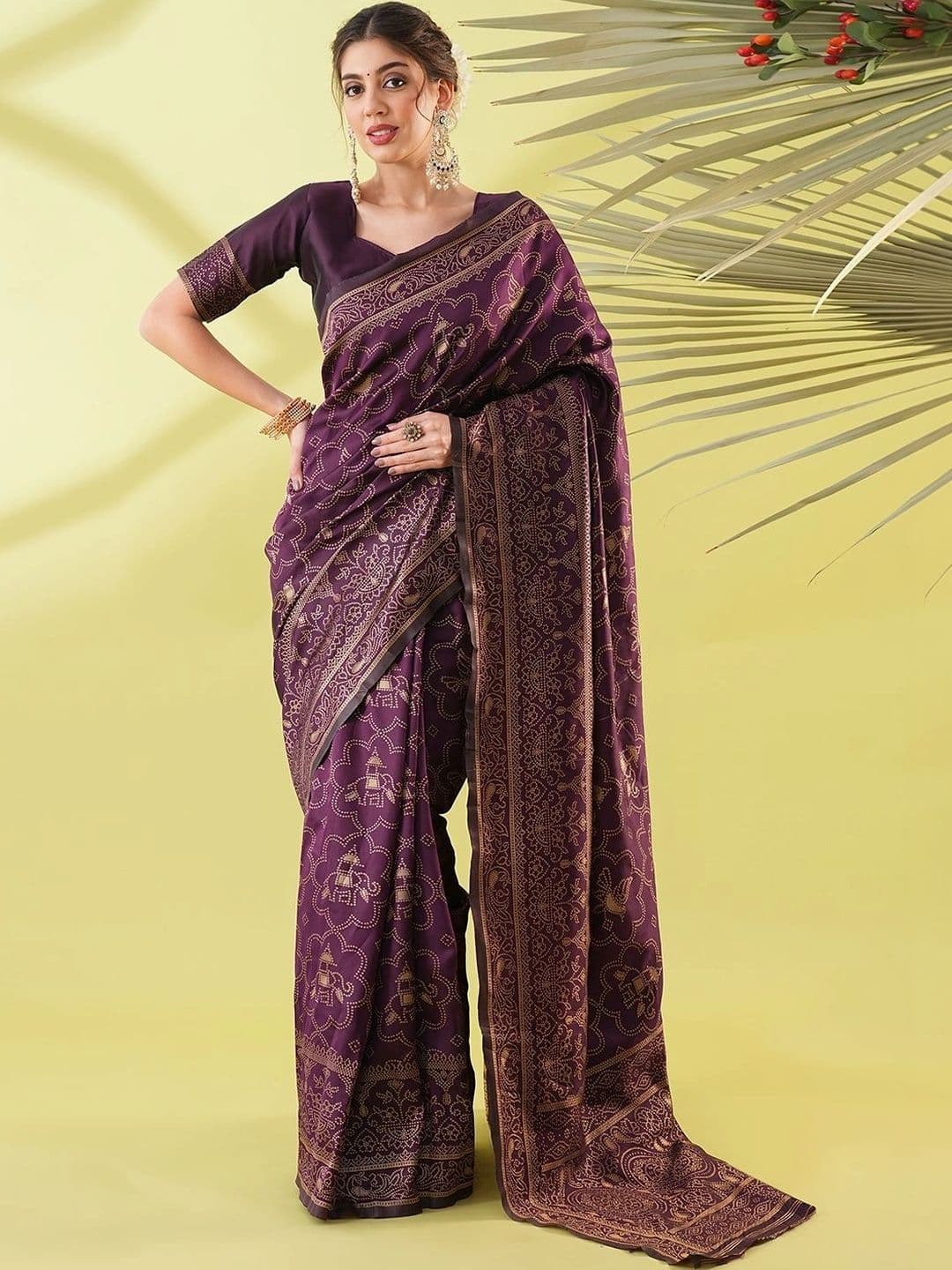 vidhyarani Bandhani Zari Silk Cotton Banarasi Saree - view 1