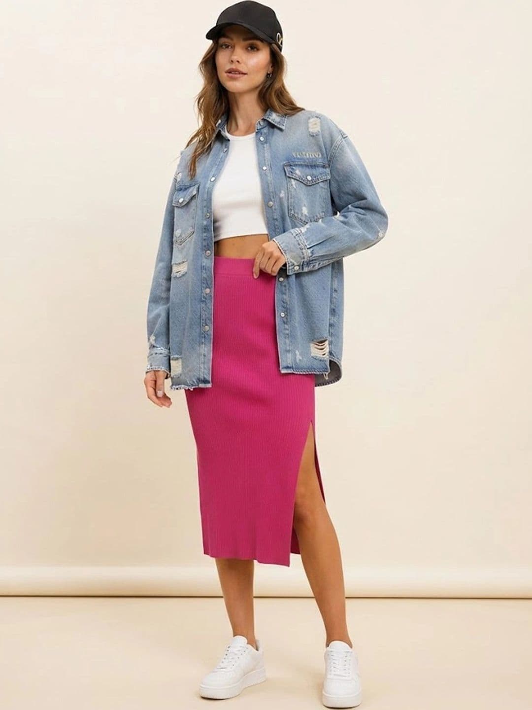 Neon Femme Women Side Slit Midi Straight Skirt - view 1