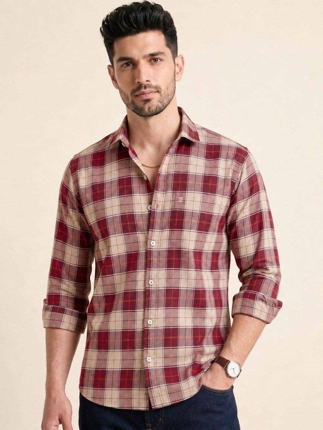 da stalker Men Comfort Slim Fit Tartan Checks Checked Casual Shirt - view 1
