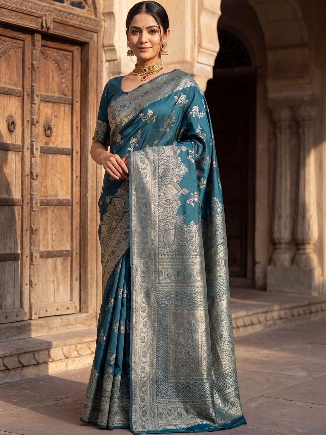 Mitera Woven Design Zari Silk Blend Designer Banarasi Saree - view 1