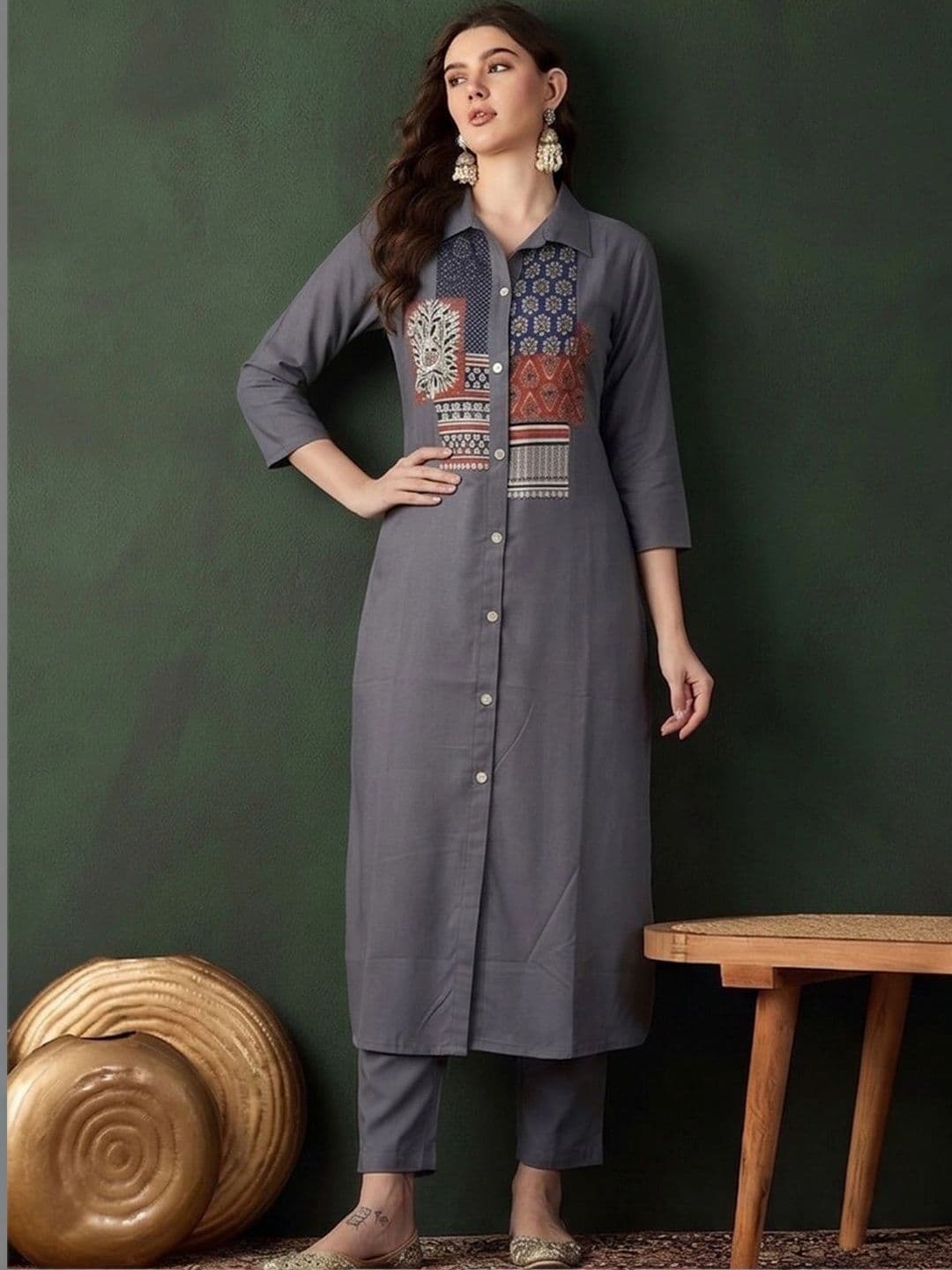 Sangria Women Ethnic Motifs Printed Regular Kurta with Trousers - view 1