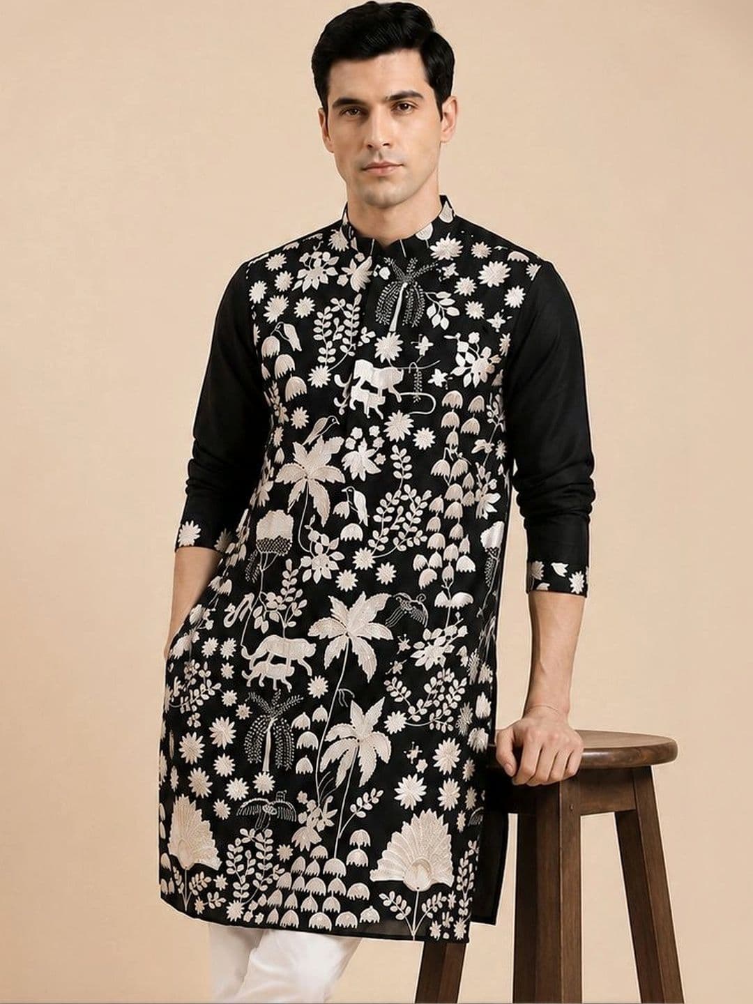 House of Pataudi Men Ethnic Motifs Embroidered Grandeur & Majestic Artwork Kurta - view 1