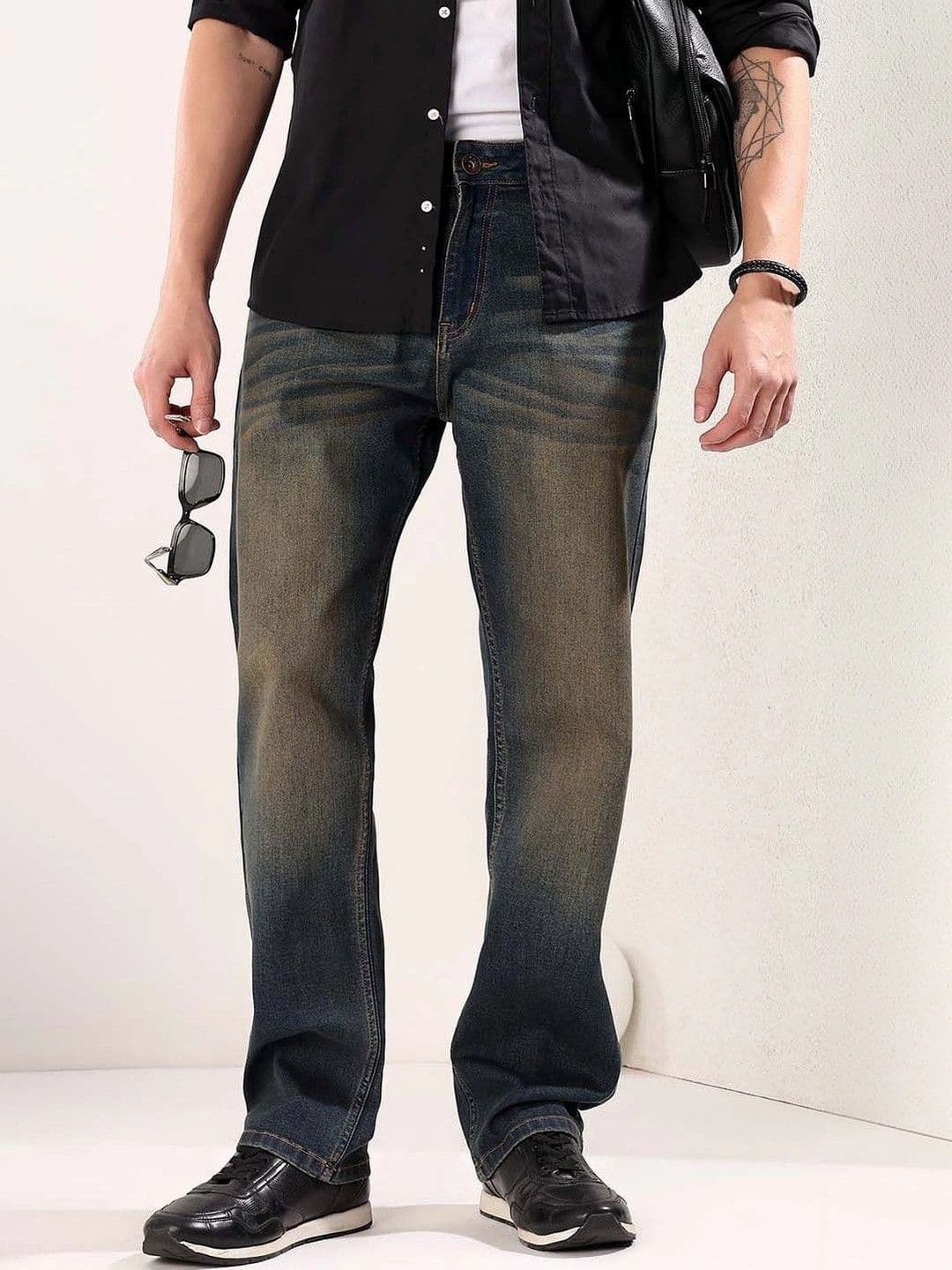 NOWI Men Straight Fit Mid-Rise Low Distress Heavy Fade Jeans - view 1