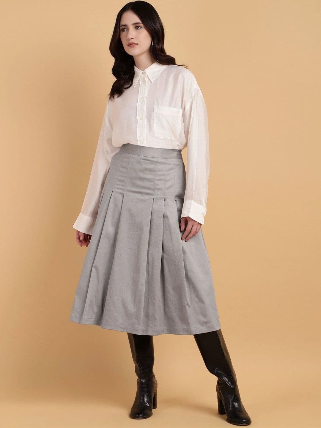 Chemistry Women Cotton Blend Cotton Cambric Self Design Knee Length A-Line Skirt - view 1