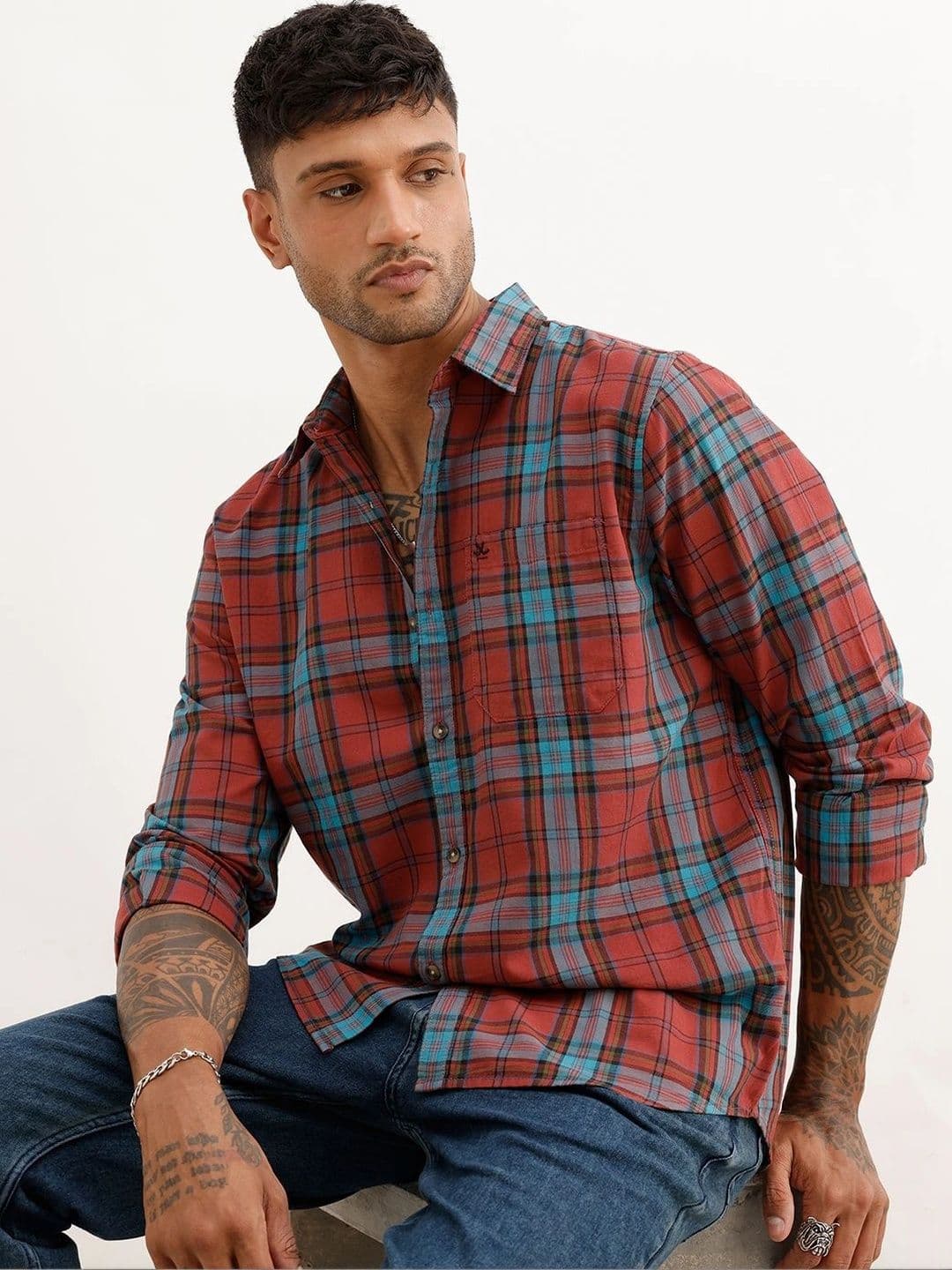 WROGN Men Slim Fit Tartan Checks Checked Casual Shirt - view 1