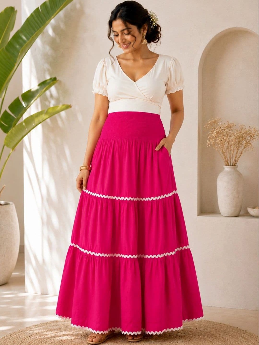 MOOBA Women Cotton Tiered Maxi Tiered Skirt - view 1