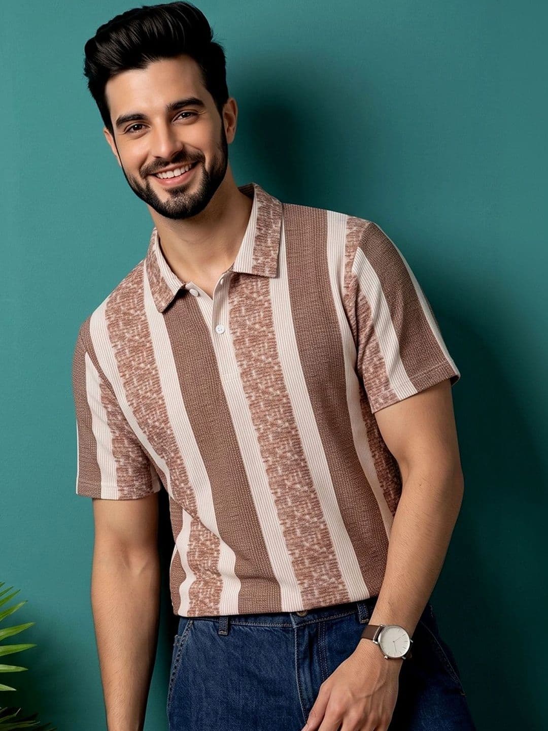 OGEN Men Striped Polo Collar T-shirt - view 1