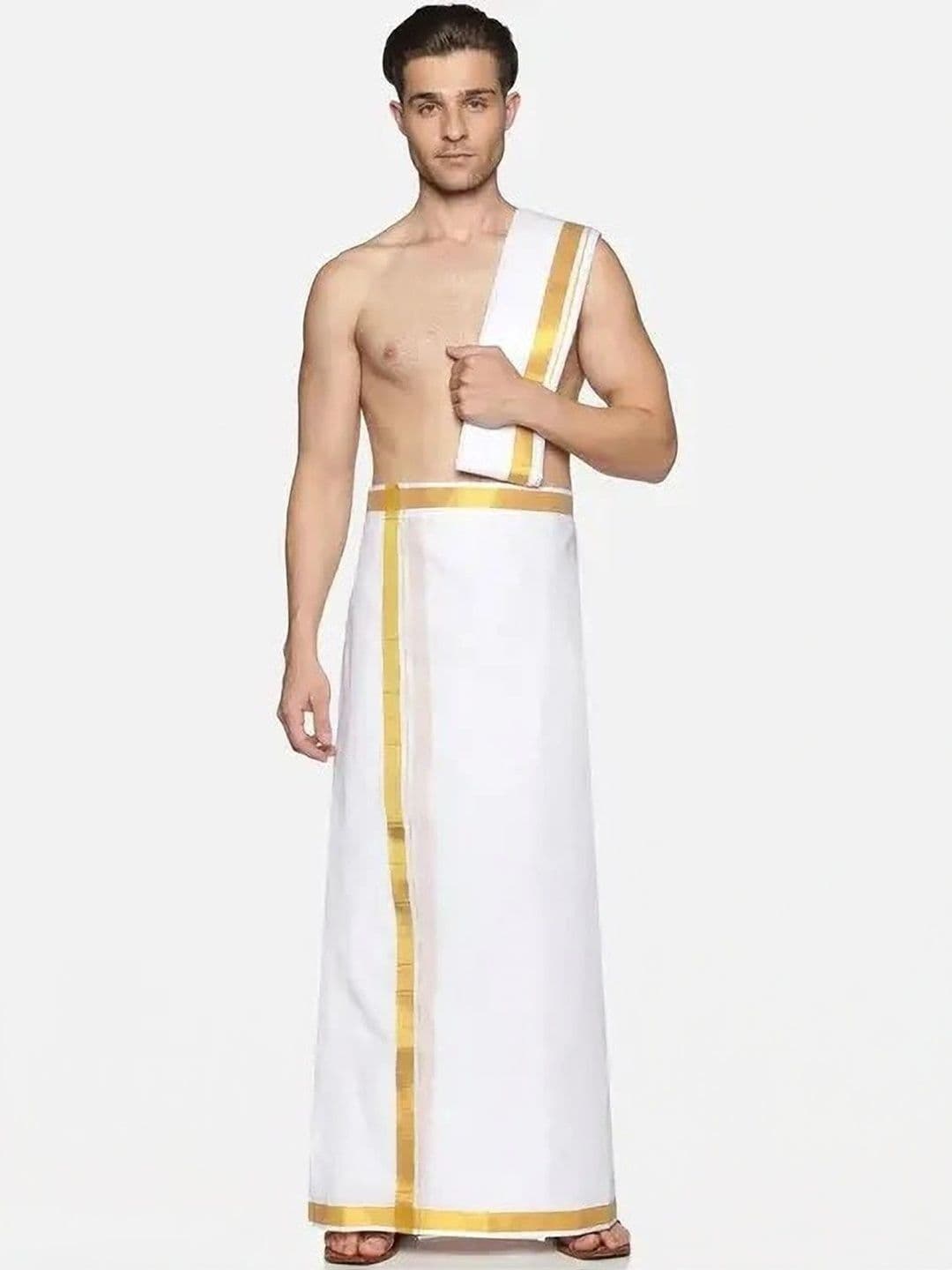 Radhika Handloom Men Striped Cotton Dhoti Dhotis - view 1