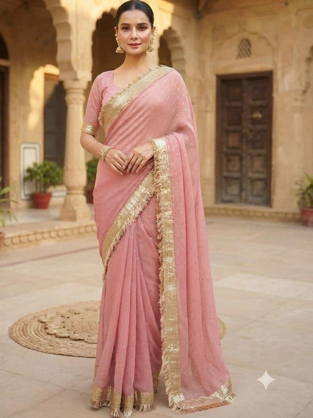 Jyotinox Embellished Zari Poly Georgette Heavy Work Ikat Saree - view 1