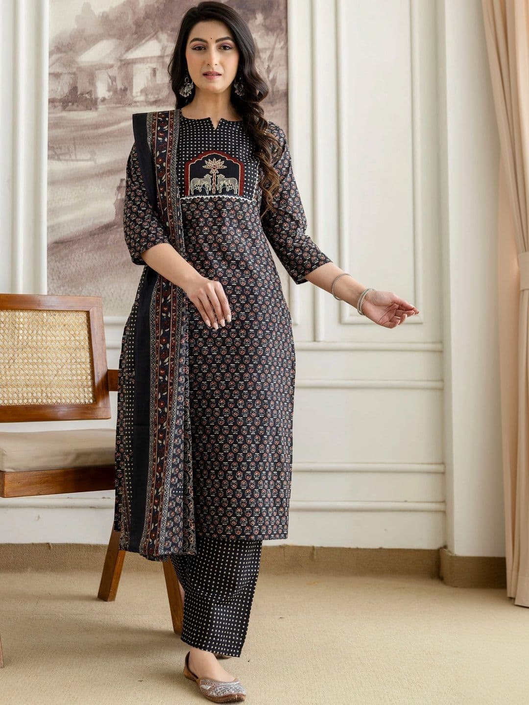 Berrylicious Women Ethnic Motifs Printed Regular Pure Cotton Kurta with Palazzos & With Dupatta - view 1