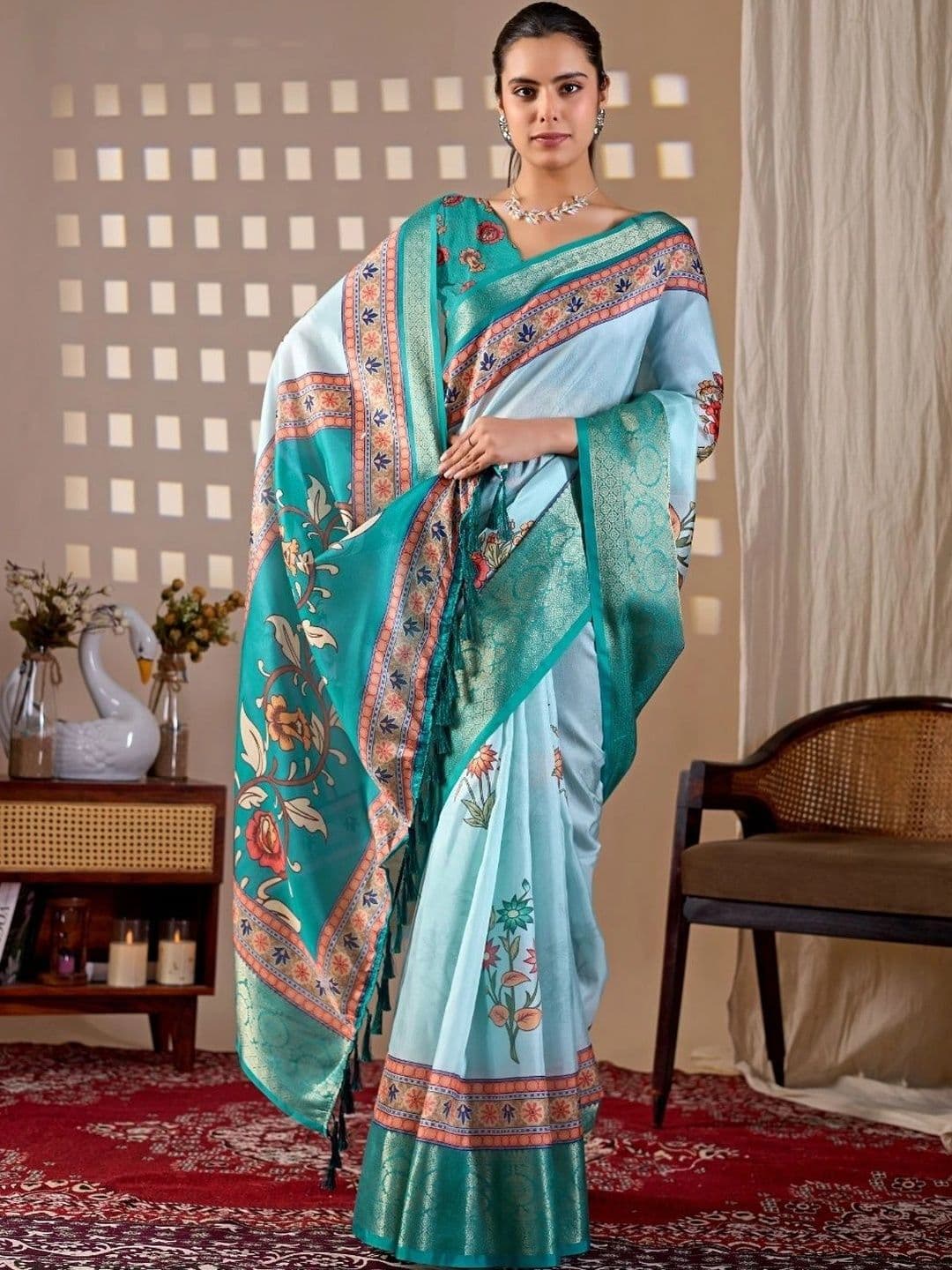 TRUSTED RAJVEER Floral Zari Saree - view 1