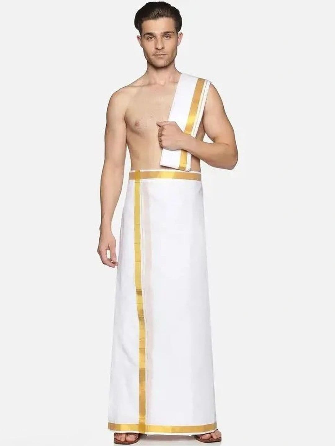 Radhika Handloom Men Striped Cotton Dhoti Dhotis - view 1