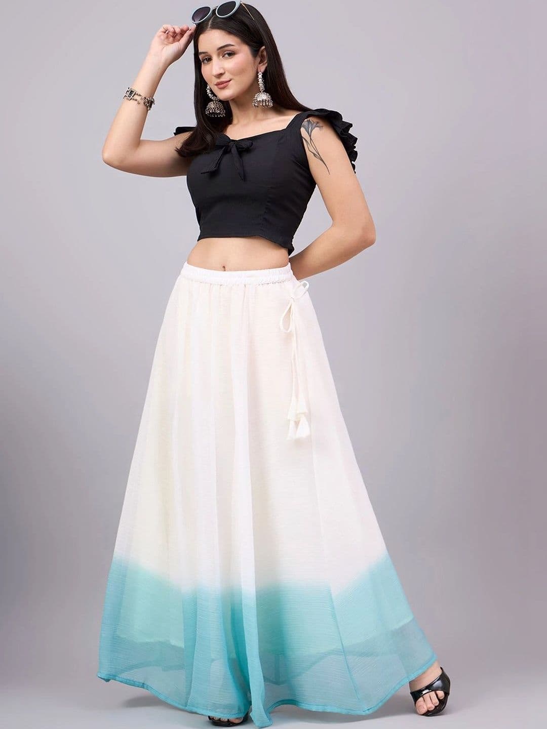 BANJANAN Women Ombre Tie and Dye Maxi Flared Skirt - view 1