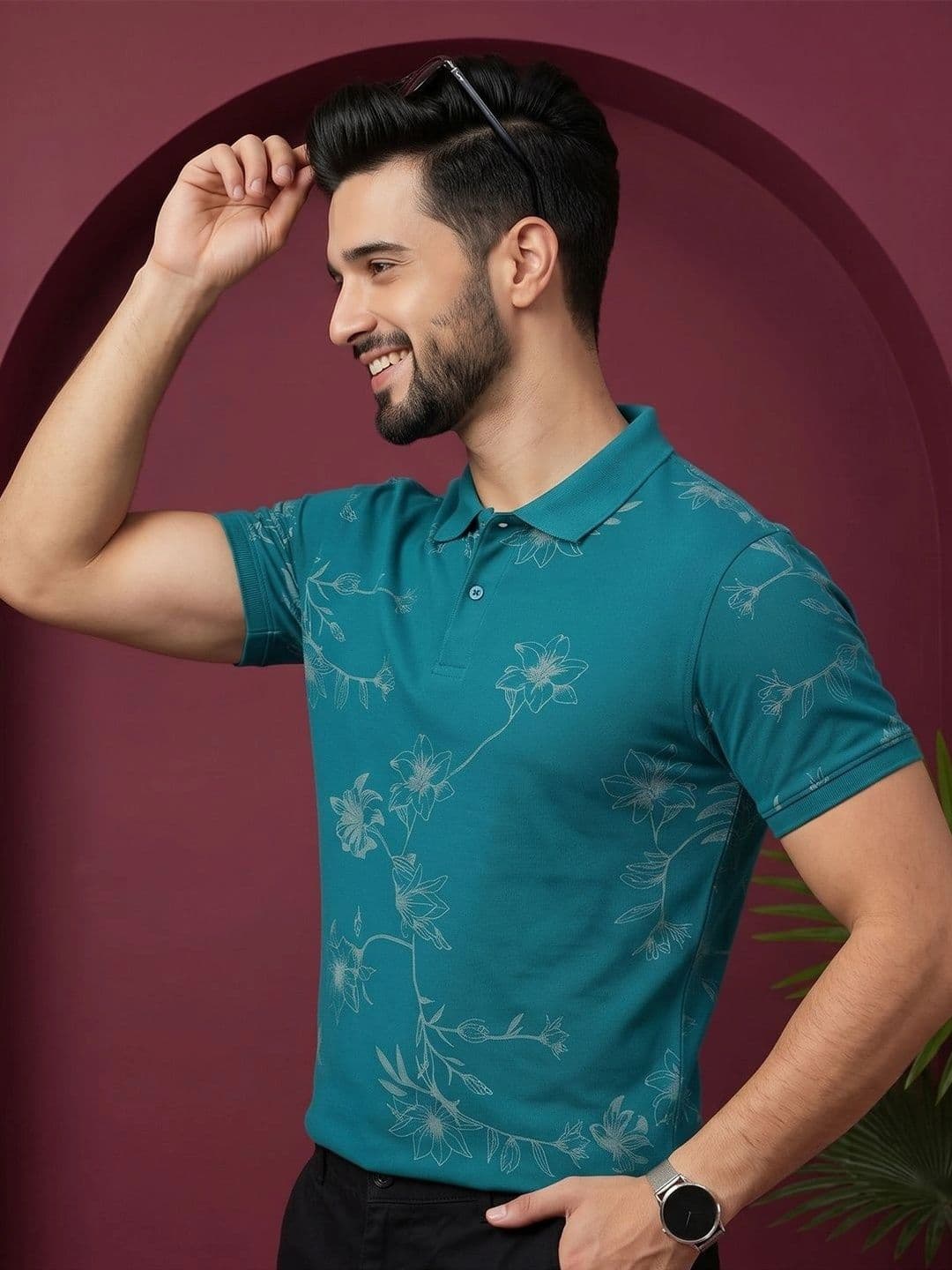 OGEN Men Floral Printed Polo Collar T-shirt - view 1