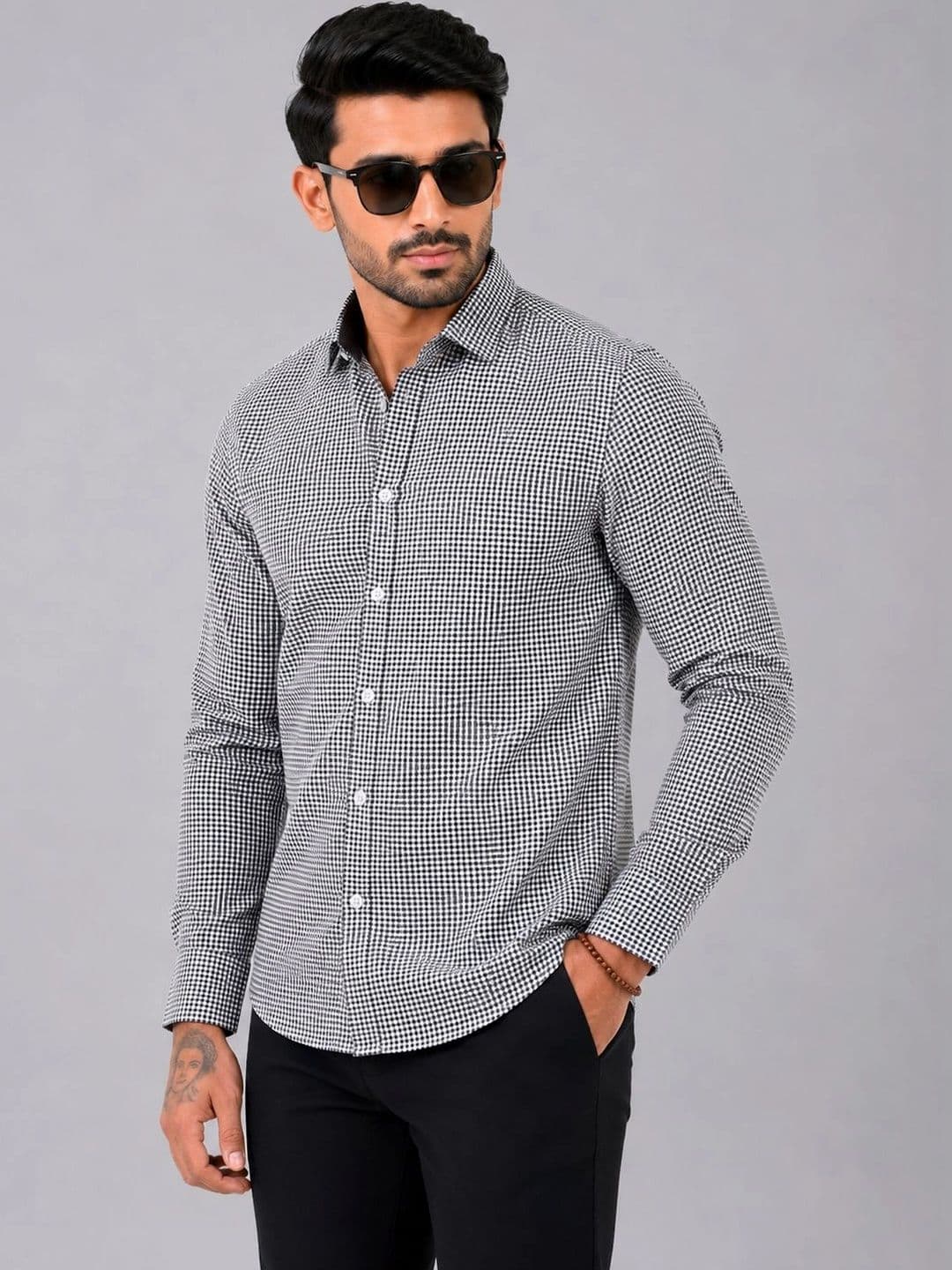 HERE&NOW Men Standard Slim Fit Micro Checks Checked Casual Shirt - view 1