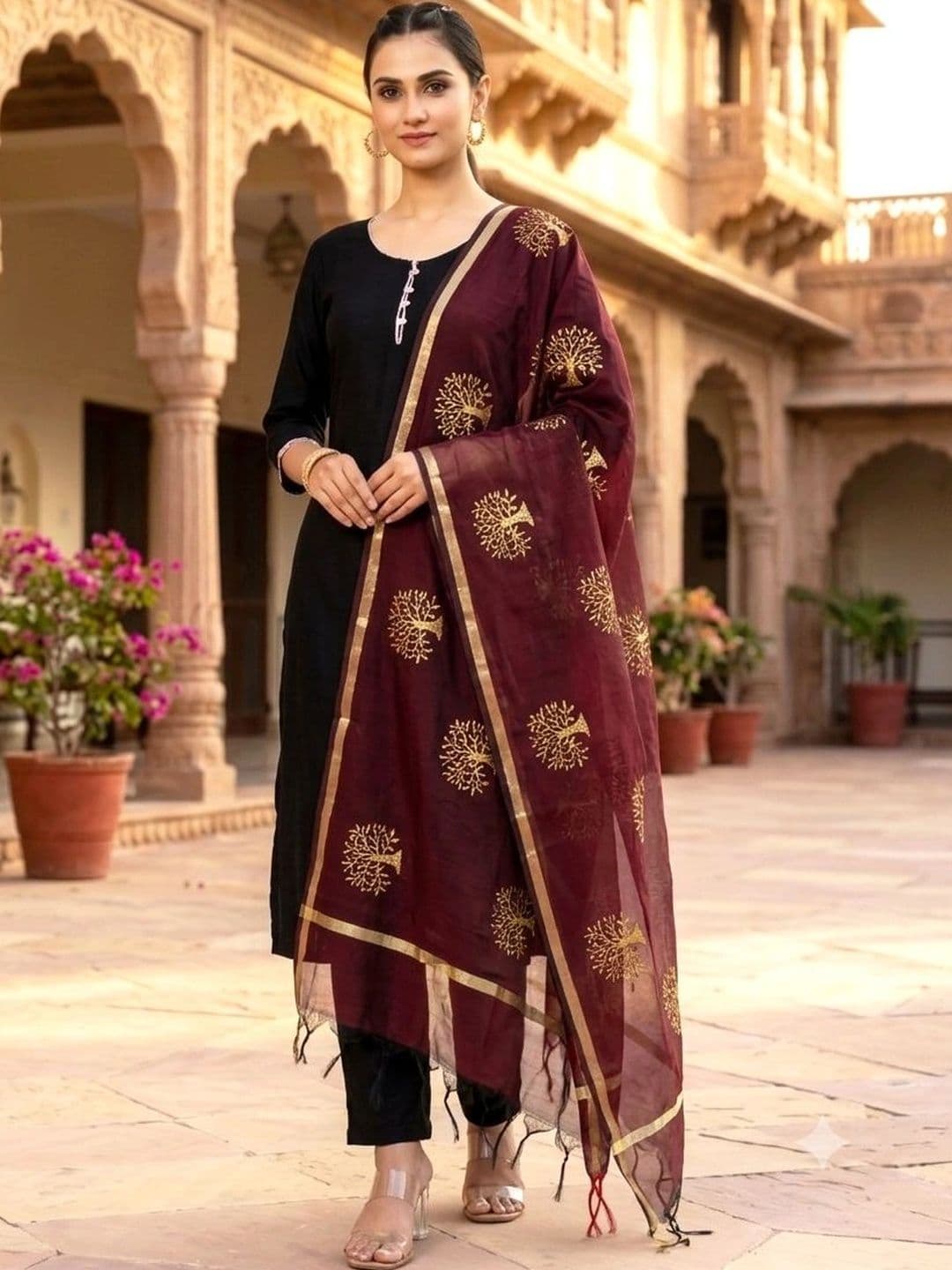 Naveera Ethnic Motifs Printed Cotton Silk Foil Print Dupatta - view 1