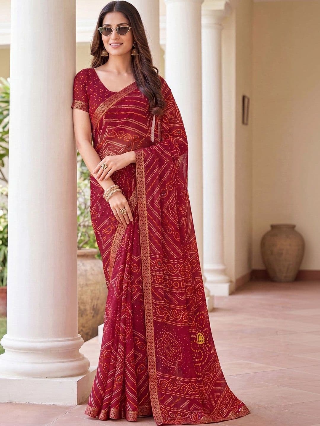 Anouk Rustic Bandhani Poly Chiffon Designer Bandhani Saree - view 1