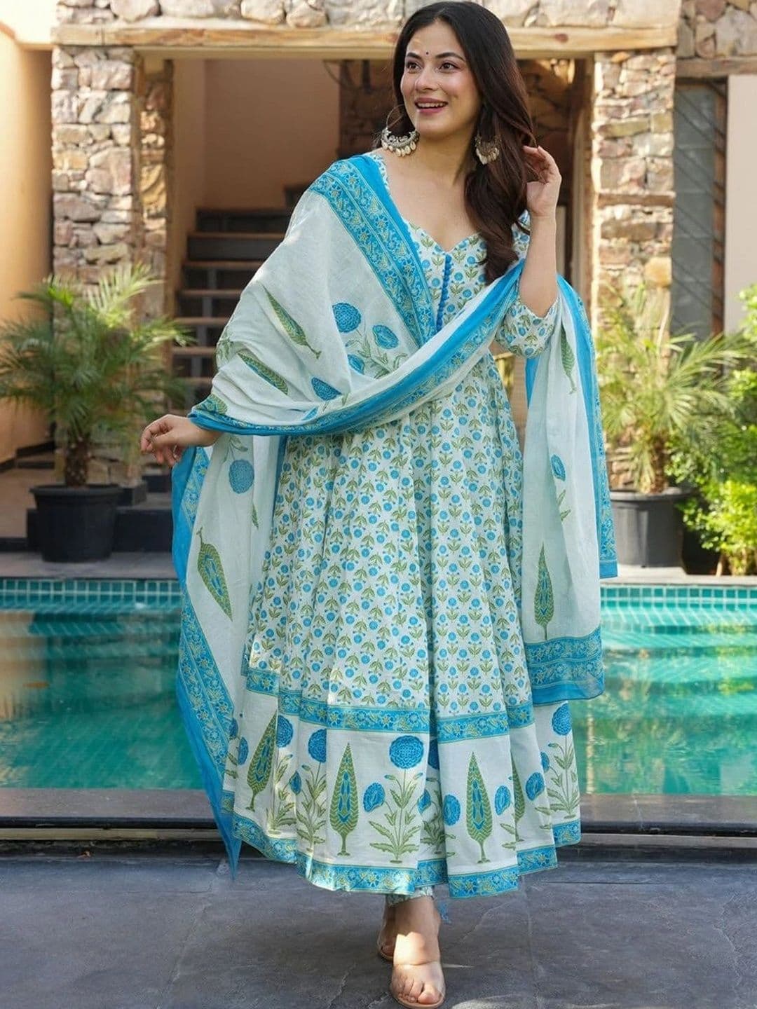 Aaghnya Women Floral Printed Empire Kurta with Trousers & With Dupatta - view 1