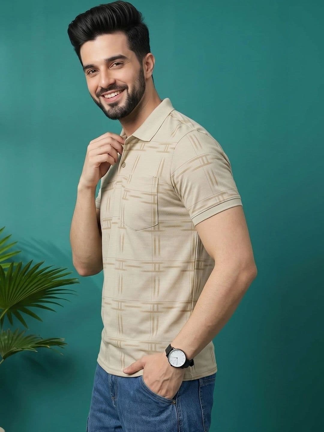 OGEN Men Printed Polo Collar Pockets T-shirt - view 1