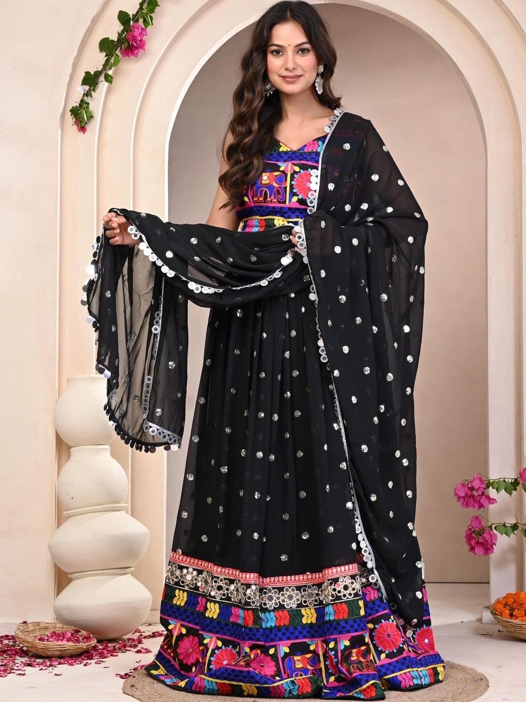 Futra Gabha Embroidered Mirror Work Ready to Wear Lehenga & Blouse With Dupatta - view 1