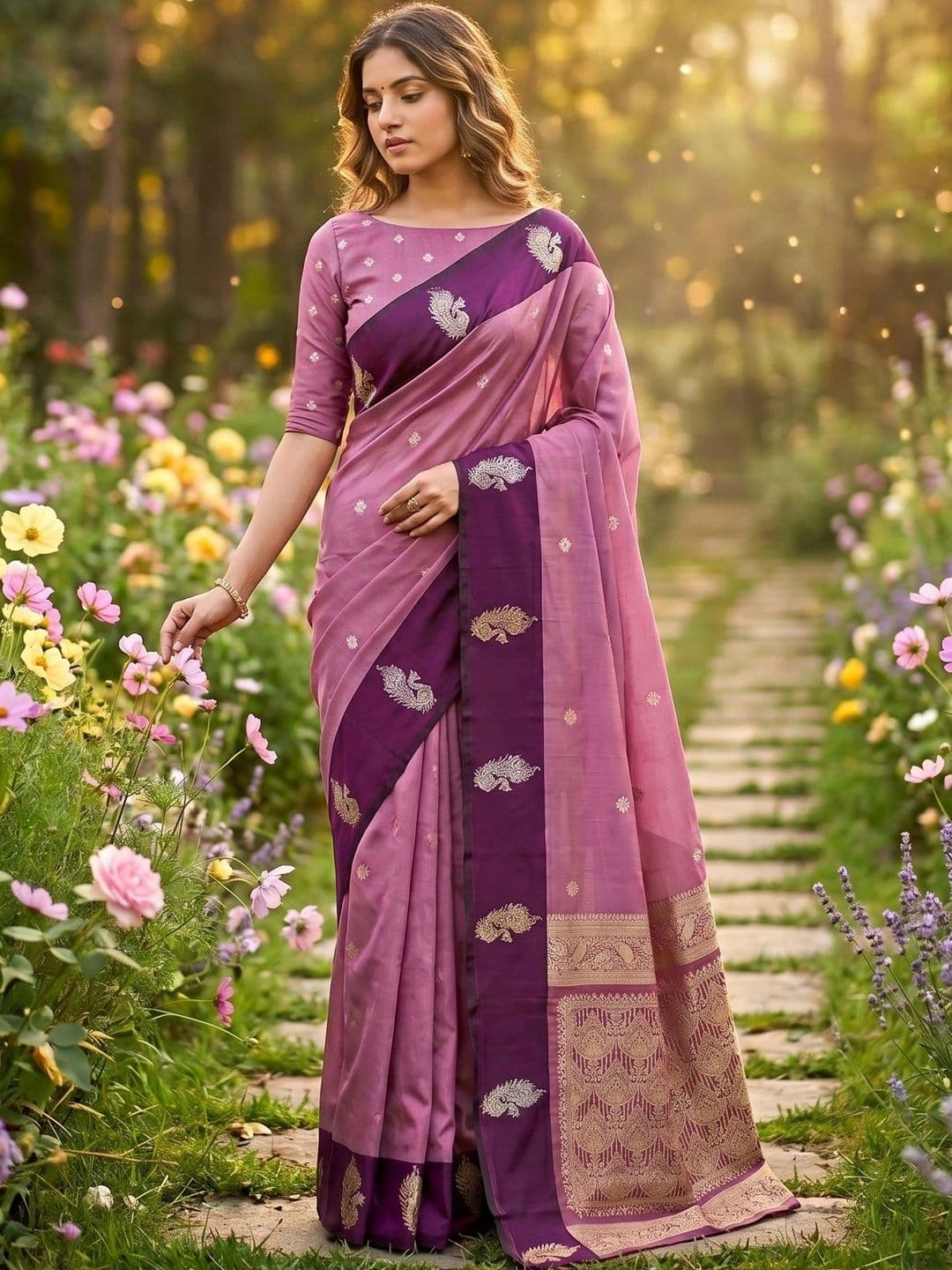 TASRIKA Paisley Zari Silk Blend Designer Banarasi Saree - view 1