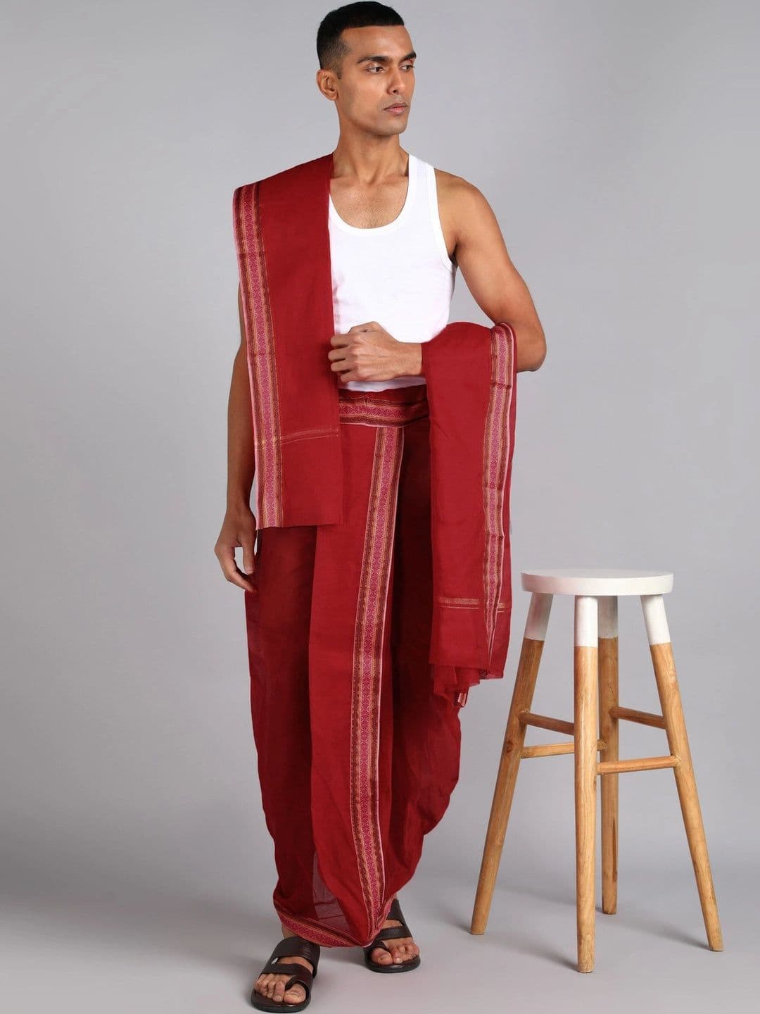 Radhika Handloom Men Embroidered Cotton Dhoti Dhotis - view 1
