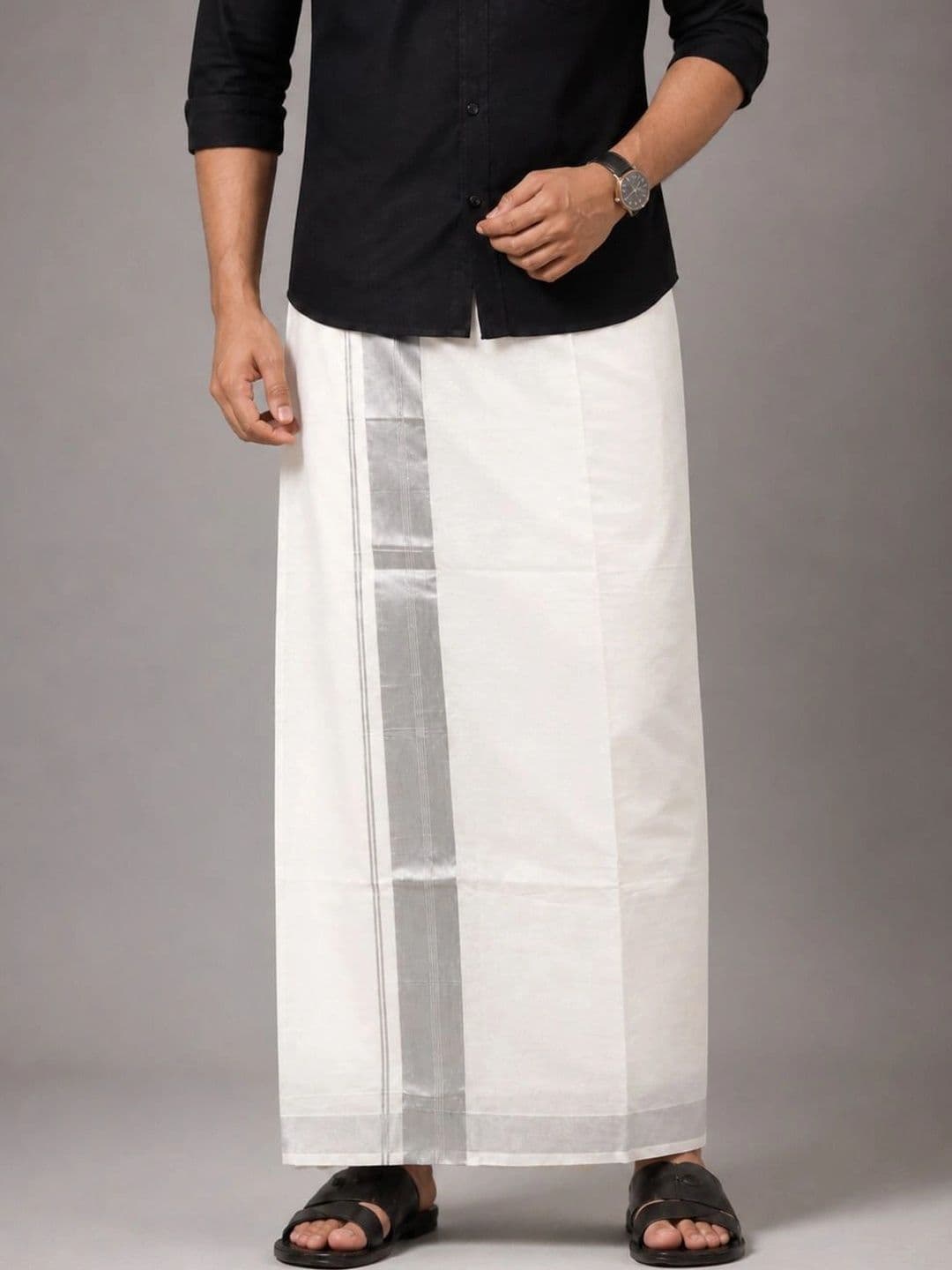 Radhika Handloom Men Striped Cotton Dhoti Dhotis - view 1