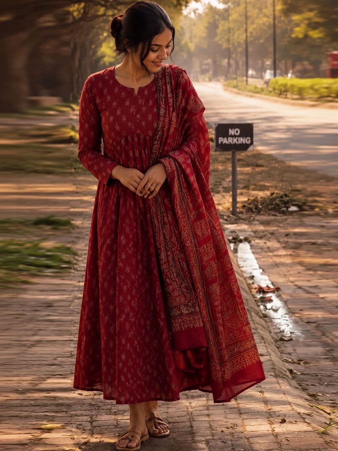 Aaghnya Women Ethnic Motifs Printed Empire Kurta with Trousers & With Dupatta - view 1