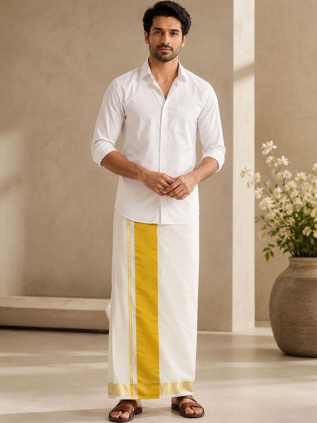 Sac Shree Aparajeet Creations Men Striped Cotton Dhoti Dhotis - view 1