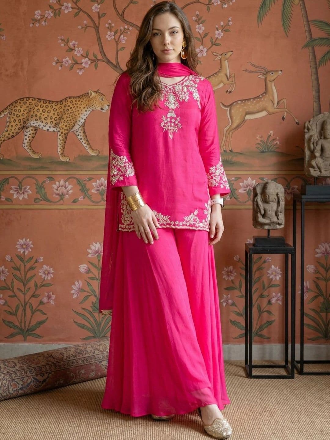 Sangria Women Ethnic Motifs Embroidered Regular Thread Work Kurta with Sharara & With Dupatta - view 1