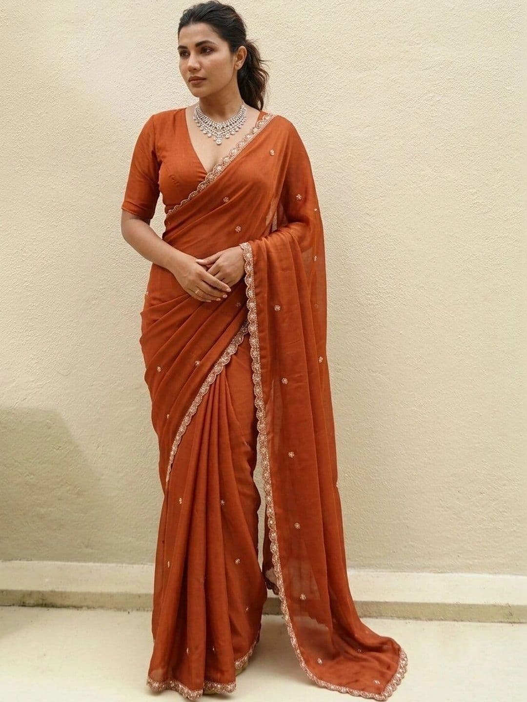 HERE&NOW Polka Dot Embroidered Saree - view 1