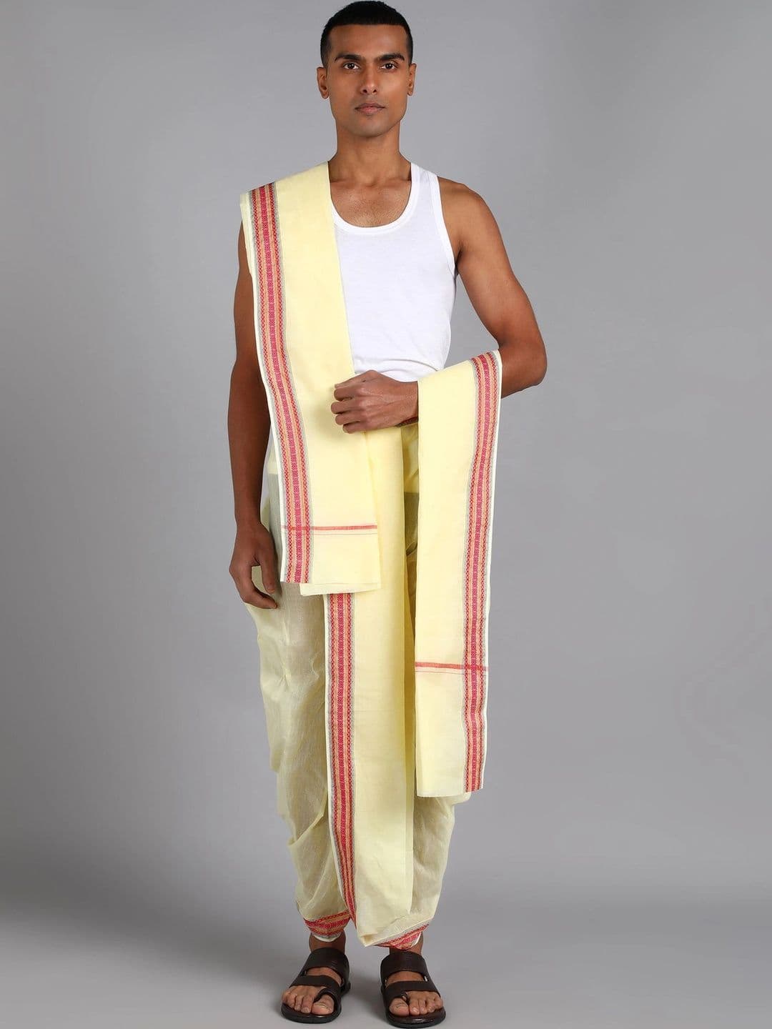 Radhika Handloom Men Striped Cotton Dhoti Dhotis - view 1