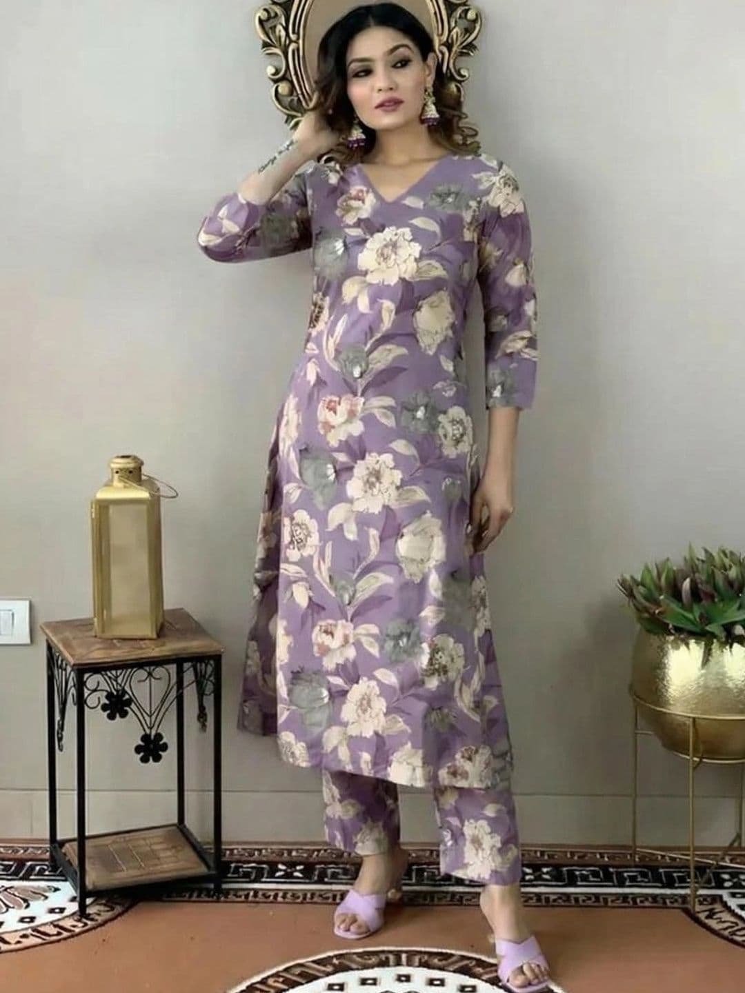 Anouk Women Floral Printed Regular Pure Cotton Kurta with Trousers - view 1