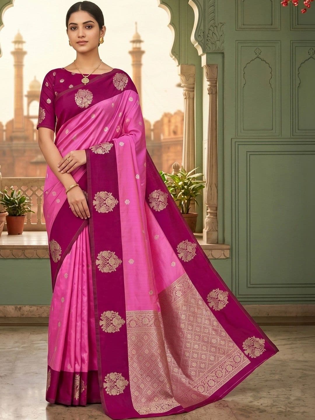 TASRIKA Paisley Zari Silk Blend Designer Banarasi Saree - view 1