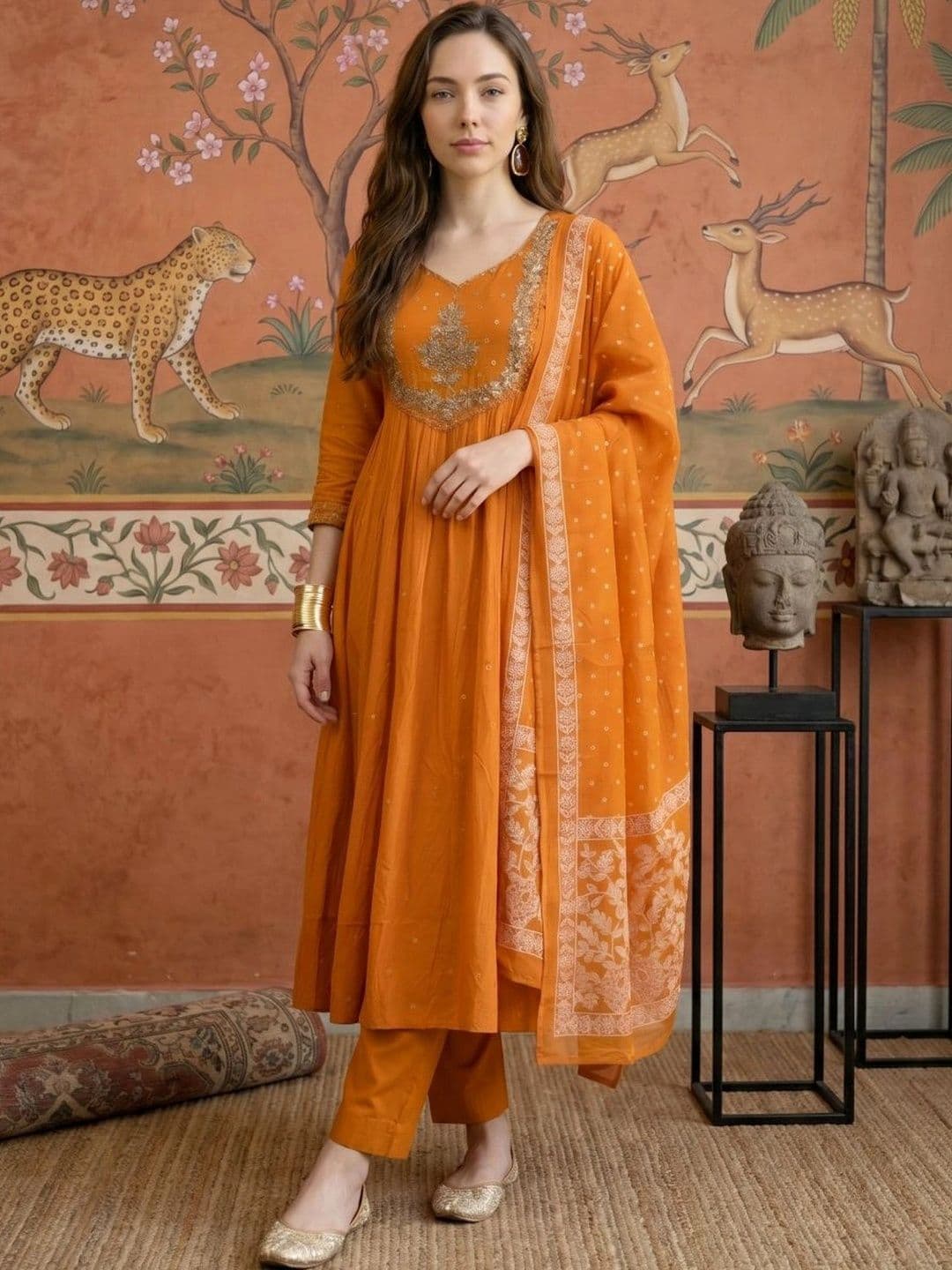 Sangria Women Ethnic Motifs Embroidered Empire Sequinned Kurta with Trousers & With Dupatta - view 1