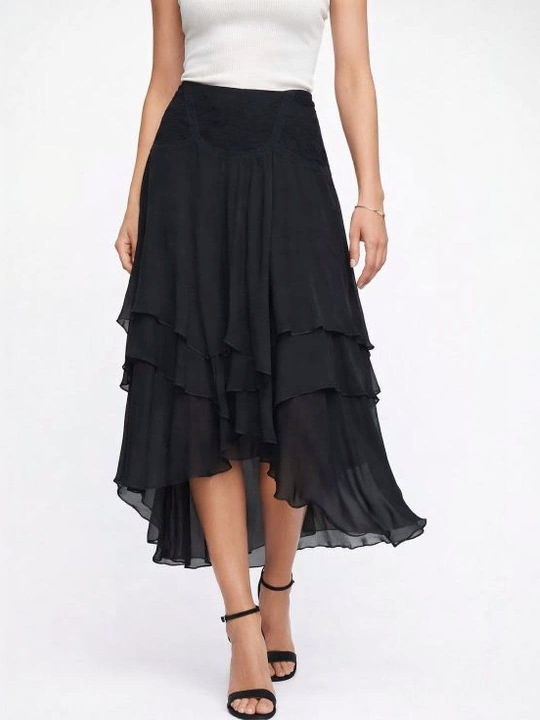 NoBarr Women Frills Bows and Ruffles Midi A-Line Skirt - view 1