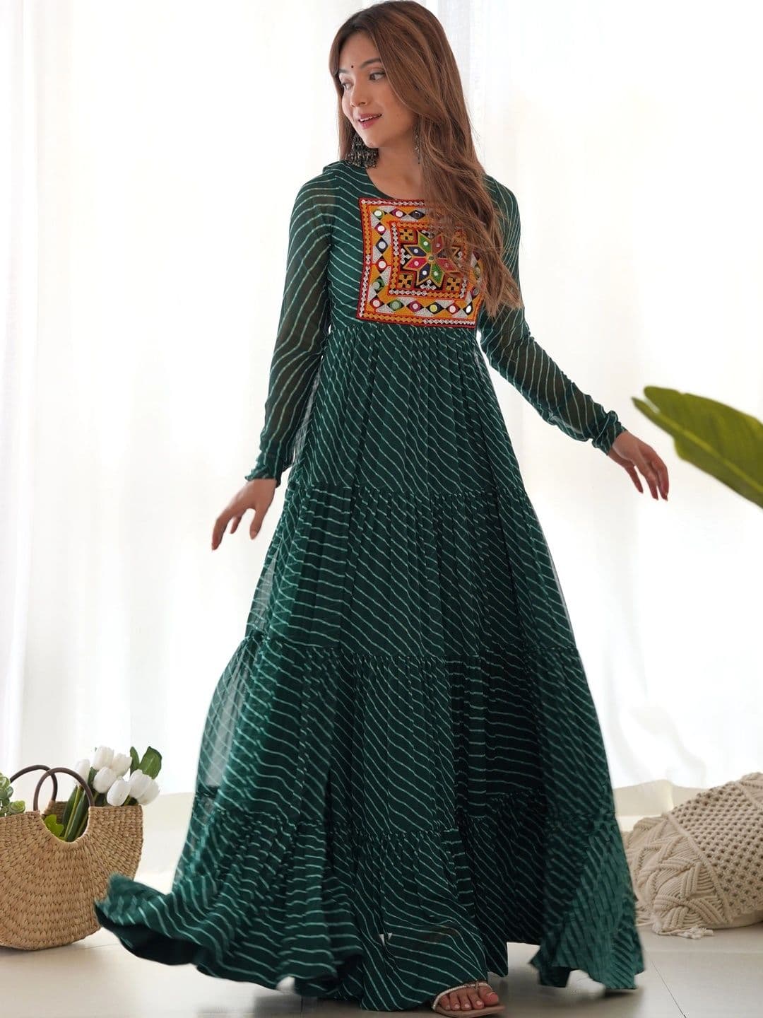 Sangria Leheriya Women Georgette Printed Round Neck Fit & Flare Ethnic Dress - view 1
