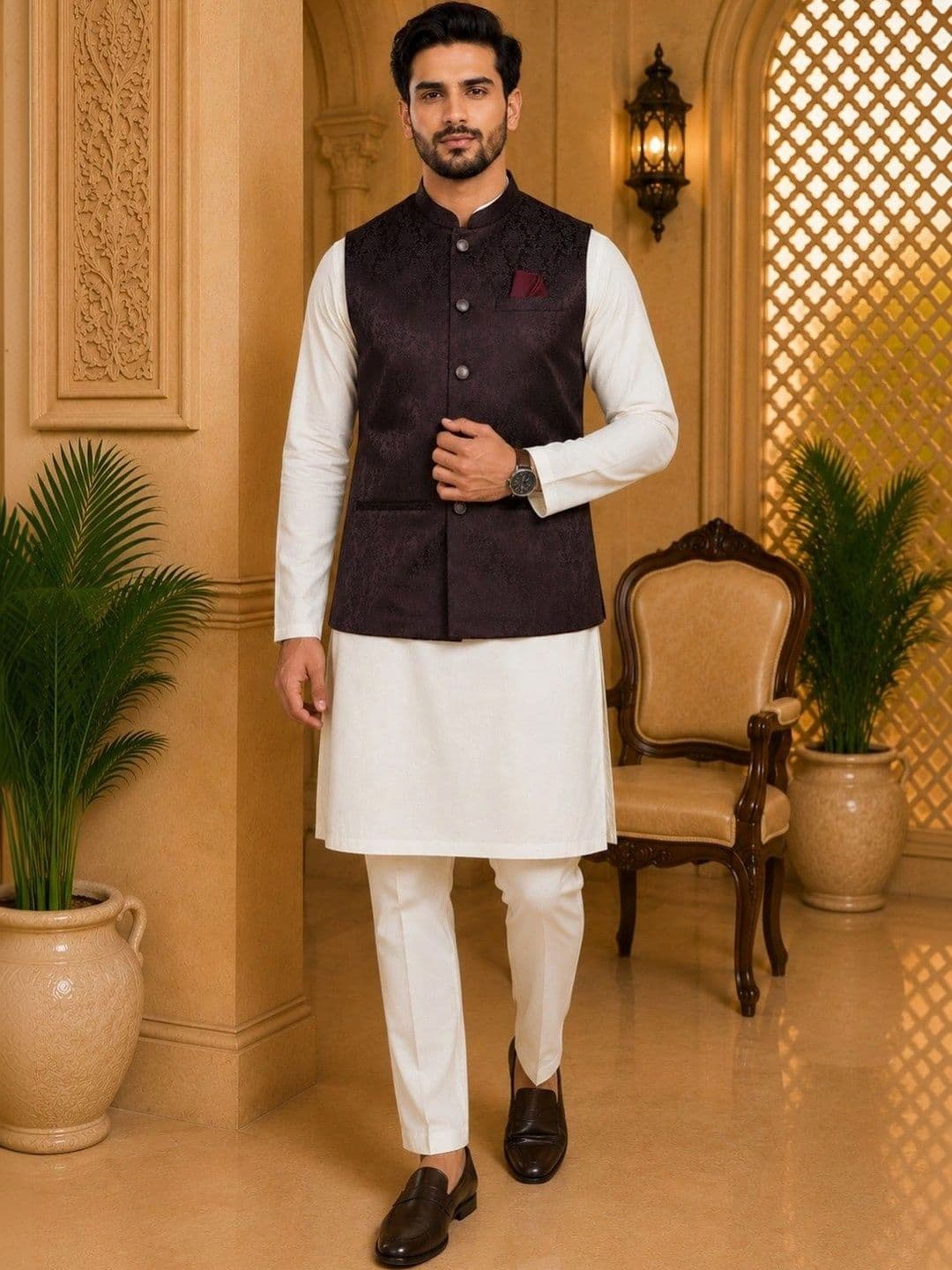 TRENDS OF ETHNIC Printed Mandarin Collared Nehru Jackets - view 1