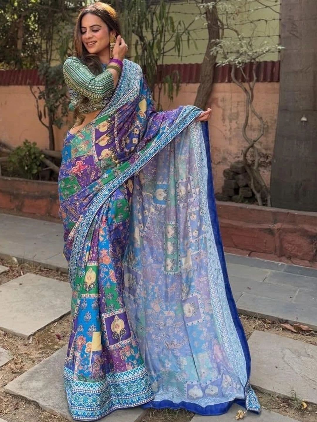 Janvi Boutique Paisley Mirror Work Patola Saree - view 1