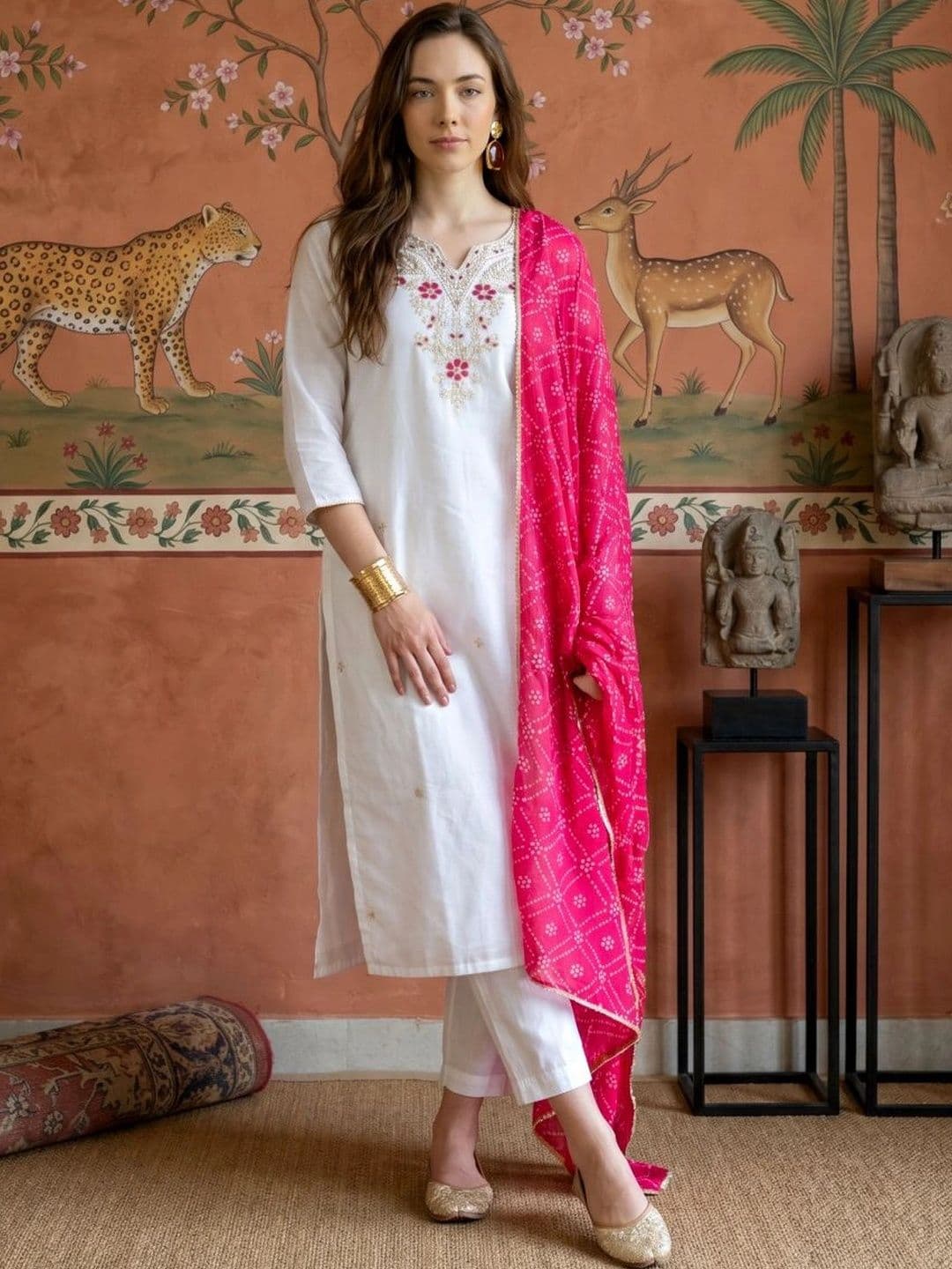 Sangria Women Ethnic Motifs Embroidered Regular Thread Work Kurta with Trousers & With Dupatta - view 1