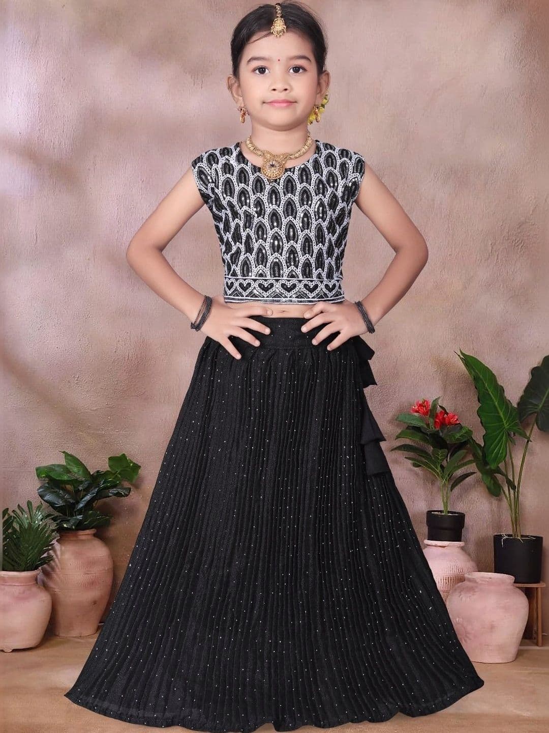 Tiny Twirls Girls Embellished Sequinned Ready to Wear Lehenga & - view 1