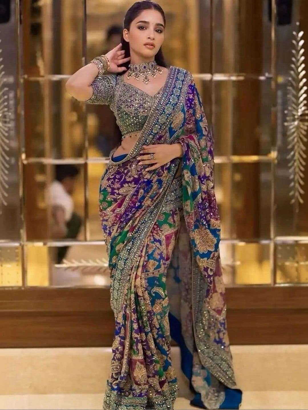 Sorathiya Enterprise Colourblocked Mirror Work Designer Saree - view 1