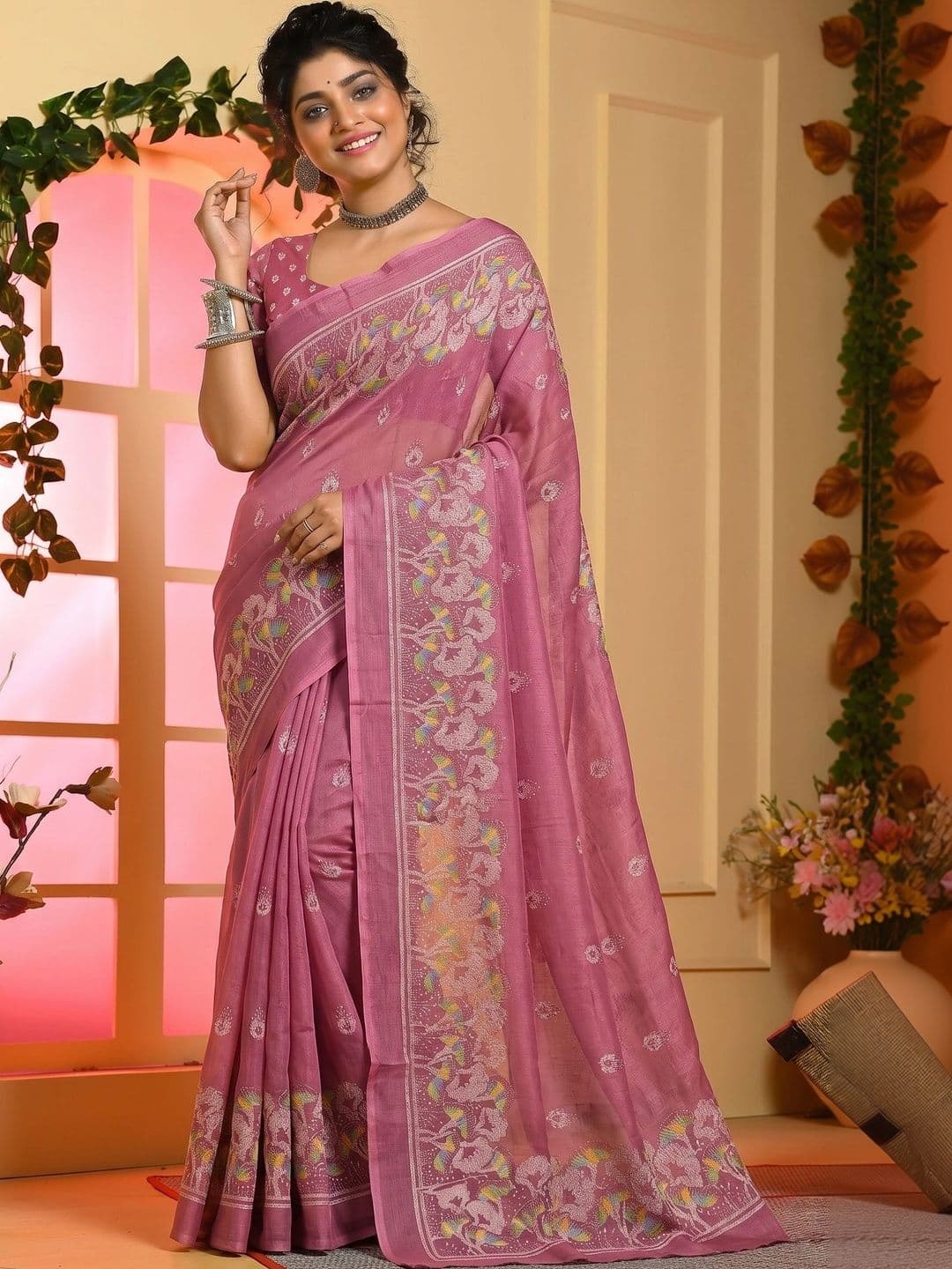BOLOKA Floral Embroidered Pure Chiffon Designer Saree - view 1