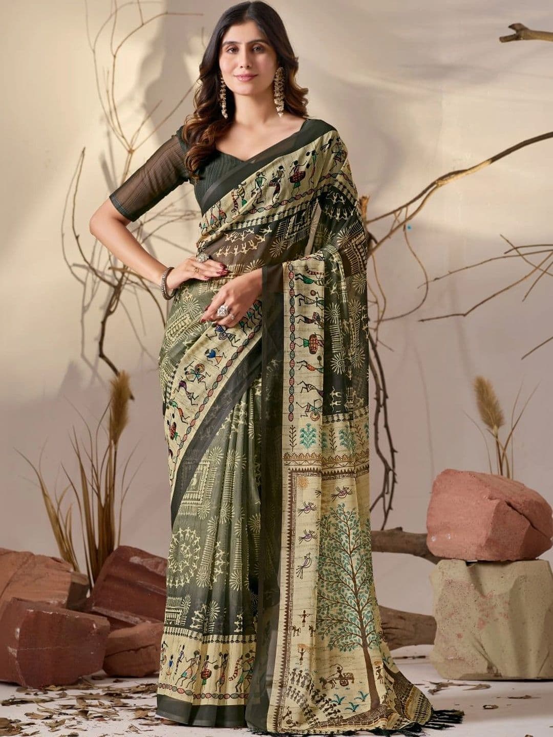 TRUSTED RAJVEER Warli Poly Georgette Saree - view 1