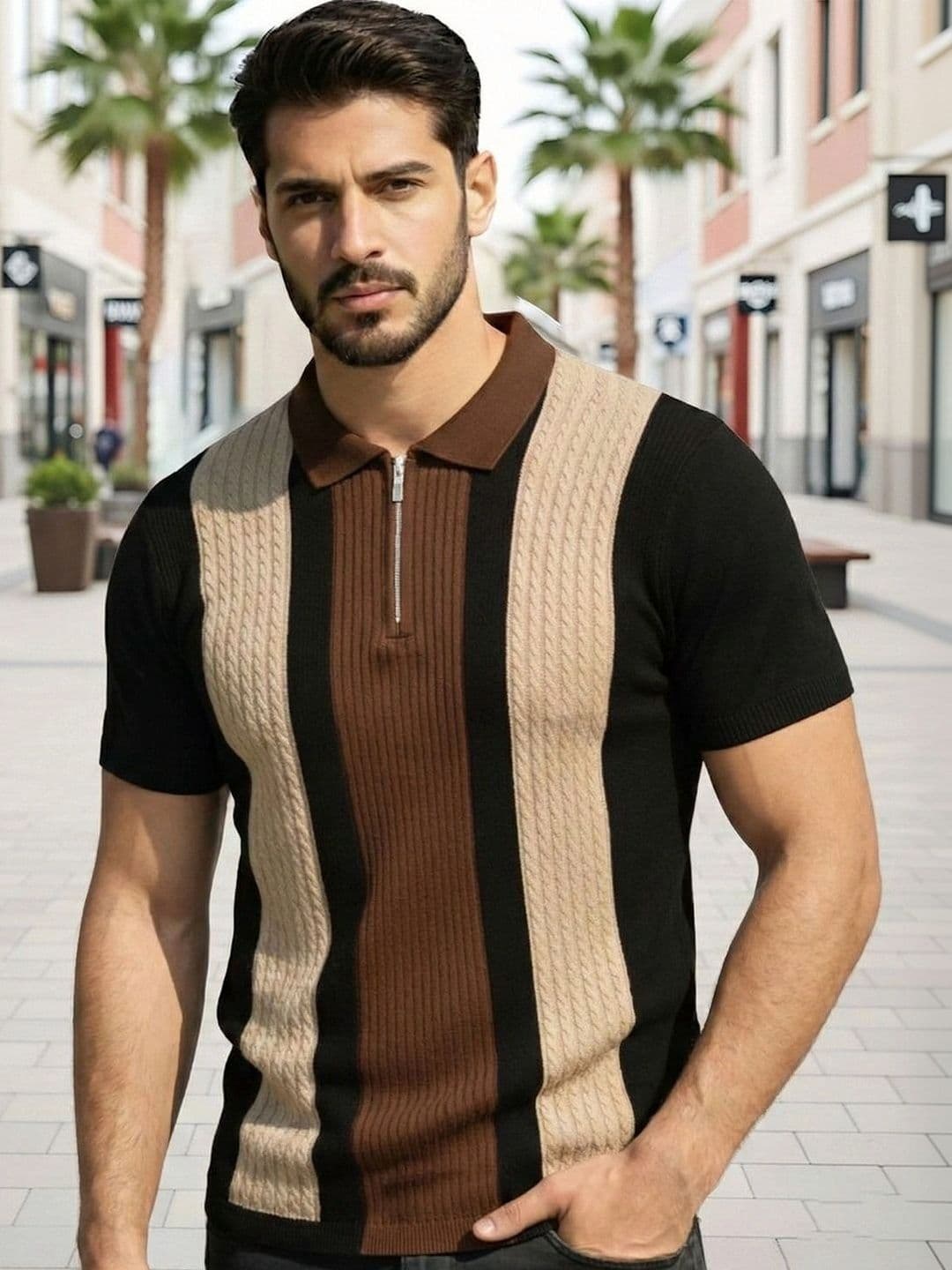 HERE&NOW Men Colourblocked Polo Collar T-shirt - view 1