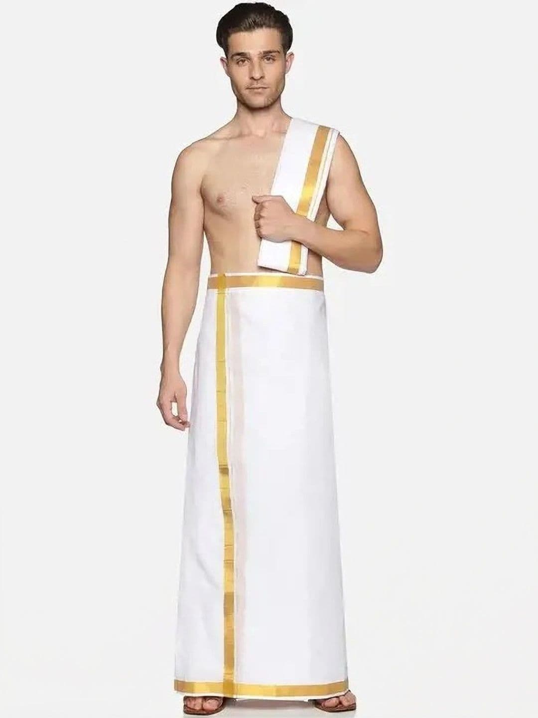 Radhika Handloom Men Striped Cotton Dhoti Dhotis - view 1
