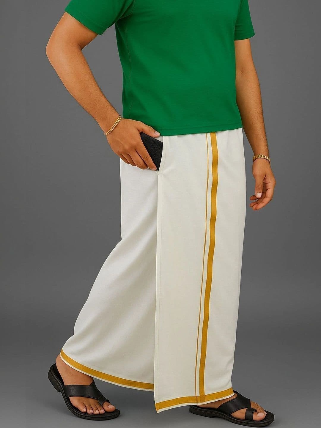 Radhika Handloom Men Striped Cotton Dhoti Dhotis - view 1